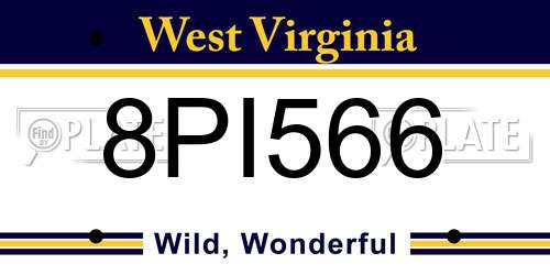 8PI566 West Virginia License Plate