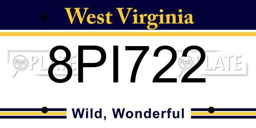 8PI722 West Virginia License Plate