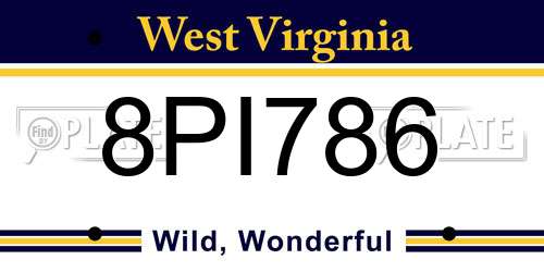 8PI786 West Virginia License Plate