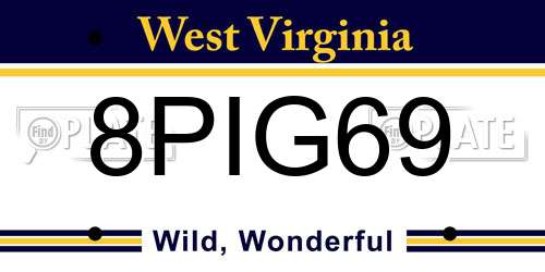 8PIG69 West Virginia License Plate
