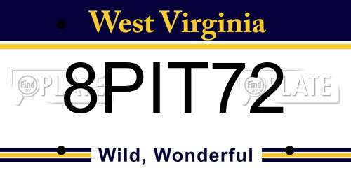 8PIT72 West Virginia License Plate