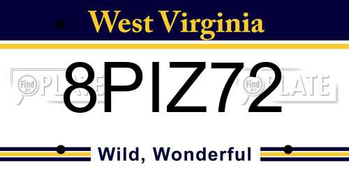 8PIZ72 West Virginia License Plate
