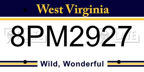 8PM2927 West Virginia License Plate