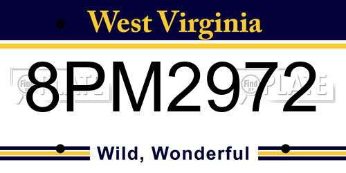 8PM2972 West Virginia License Plate