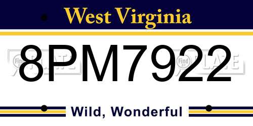 8PM7922 West Virginia License Plate
