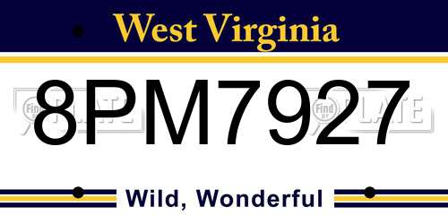 8PM7927 West Virginia License Plate