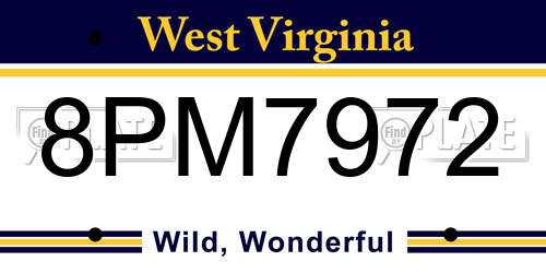 8PM7972 West Virginia License Plate