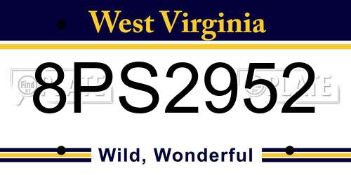 8PS2952 West Virginia License Plate