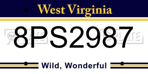 8PS2987 West Virginia License Plate