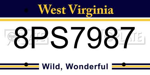 8PS7987 West Virginia License Plate