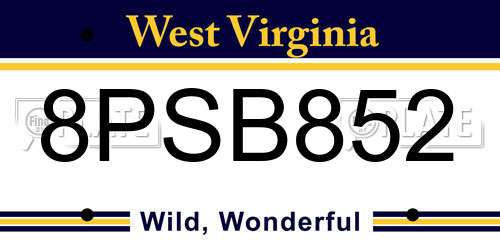 8PSB852 West Virginia License Plate