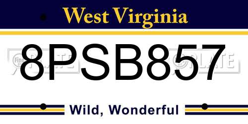 8PSB857 West Virginia License Plate