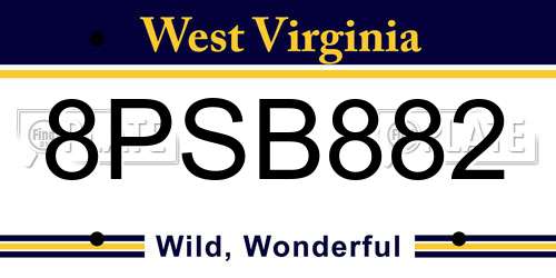 8PSB882 West Virginia License Plate
