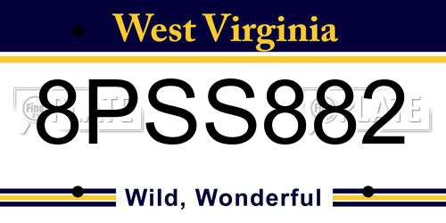 8PSS882 West Virginia License Plate