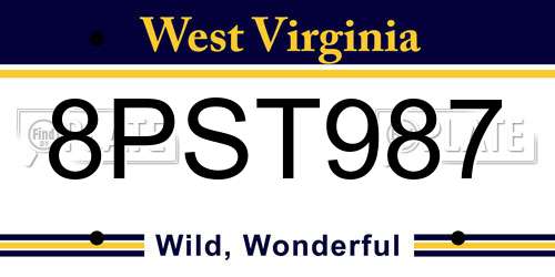 8PST987 West Virginia License Plate