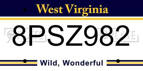 8PSZ982 West Virginia License Plate