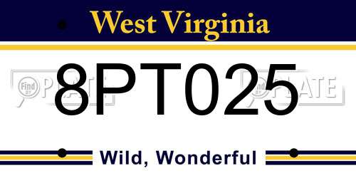 8PT025 West Virginia License Plate