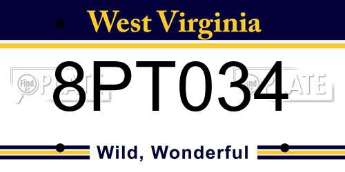 8PT034 West Virginia License Plate