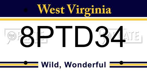 8PTD34 West Virginia License Plate