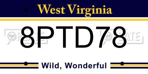 8PTD78 West Virginia License Plate