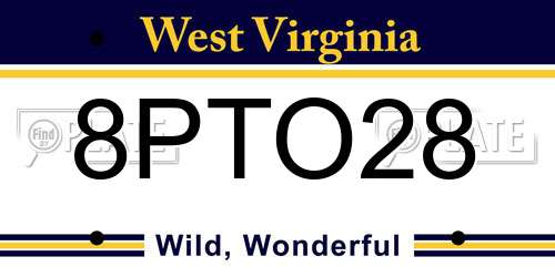 8PTO28 West Virginia License Plate