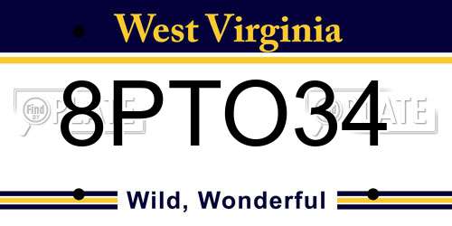 8PTO34 West Virginia License Plate