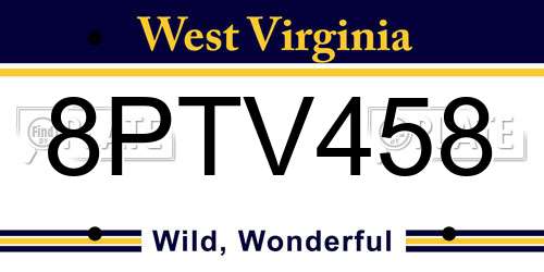 8PTV458 West Virginia License Plate
