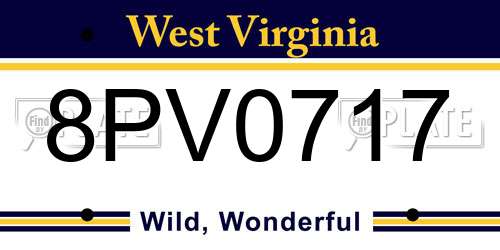 8PV0717 West Virginia License Plate