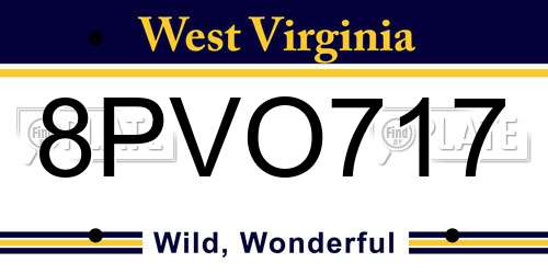 8PVO717 West Virginia License Plate