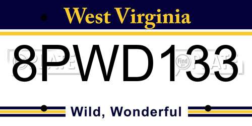 8PWD133 West Virginia License Plate