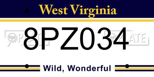 8PZ034 West Virginia License Plate