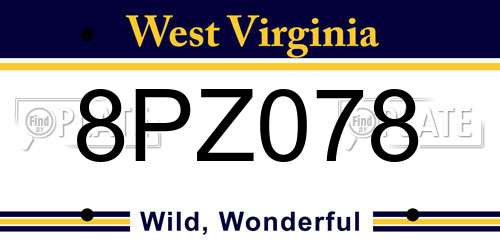 8PZ078 West Virginia License Plate