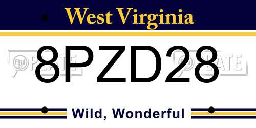 8PZD28 West Virginia License Plate