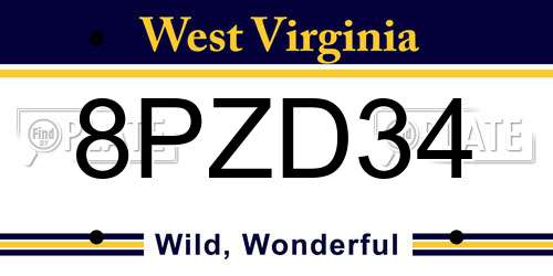 8PZD34 West Virginia License Plate