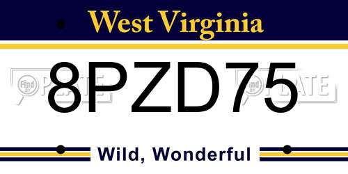 8PZD75 West Virginia License Plate