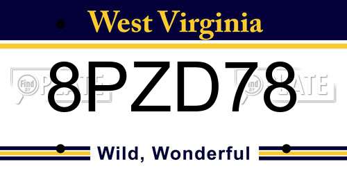8PZD78 West Virginia License Plate