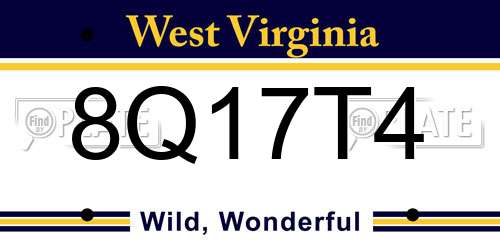 8Q17T4 West Virginia License Plate
