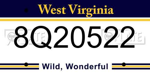 8Q20522 West Virginia License Plate
