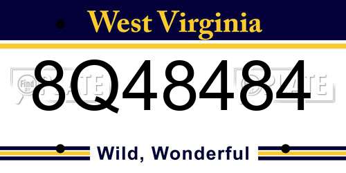 8Q48484 West Virginia License Plate