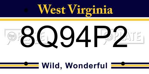 8Q94P2 West Virginia License Plate