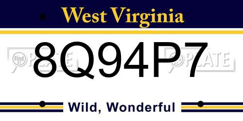 8Q94P7 West Virginia License Plate
