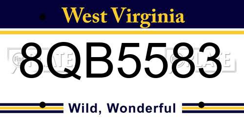 8QB5583 West Virginia License Plate