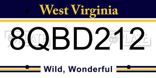 8QBD212 West Virginia License Plate