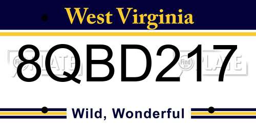 8QBD217 West Virginia License Plate