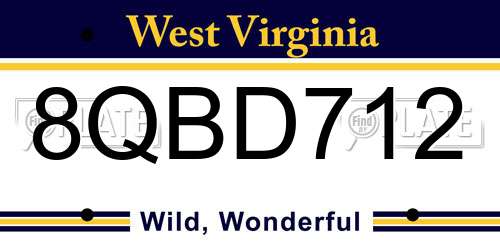 8QBD712 West Virginia License Plate