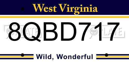 8QBD717 West Virginia License Plate