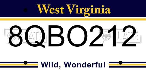 8QBO212 West Virginia License Plate