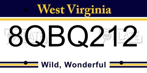 8QBQ212 West Virginia License Plate