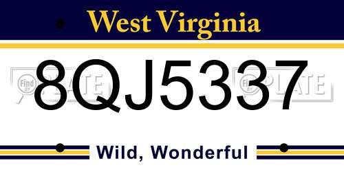 8QJ5337 West Virginia License Plate