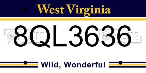 8QL3636 West Virginia License Plate